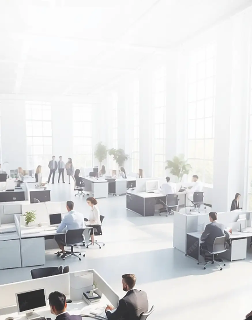 Enterprise office with coaching teams at work